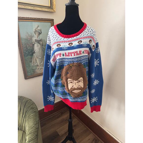 Spencer's Other - Bob Ross Happy Little Trees Light Up Ugly Christmas Sweater Size L